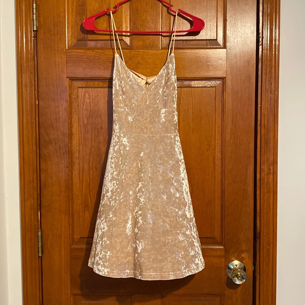 SHEIN Double Crazy Tie Back Champagne Velvet Cami Dress